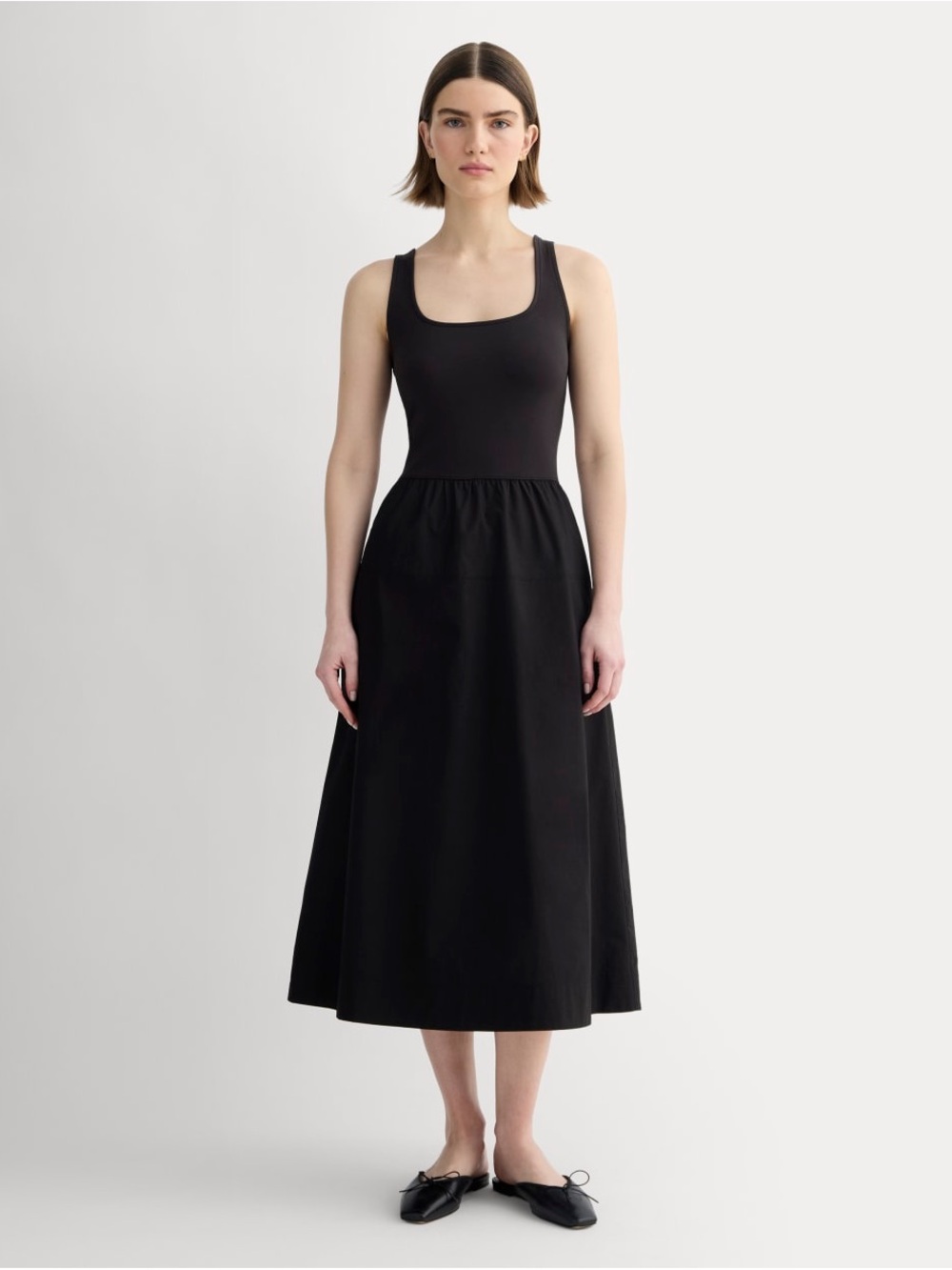 Classic Black everlane mixed fabric Tank Midi Dress